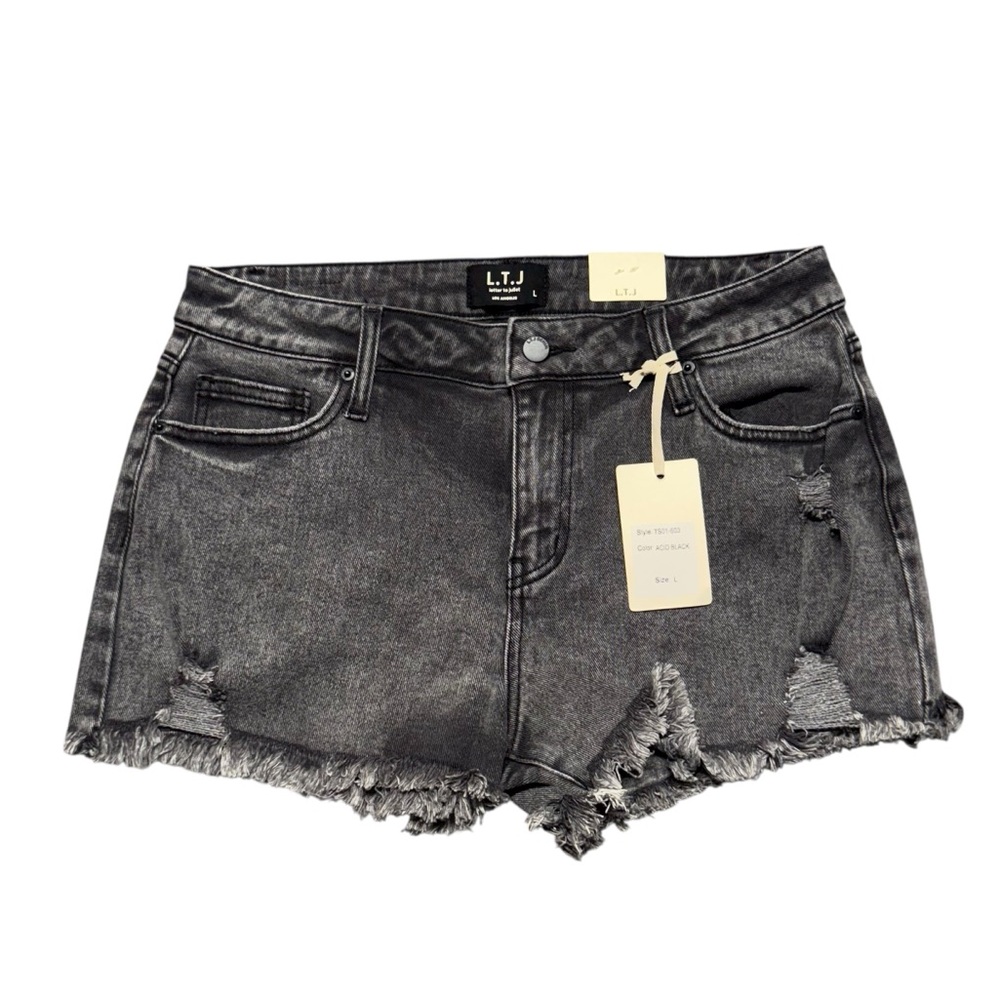 Letter To Juliet Acid Black Wash‎ Gray Distressed Jean Short Womens Large Casual